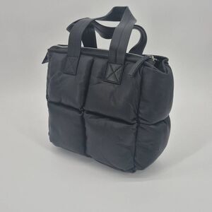 STYLISM Black Leather Puffy Quilted Square Tote